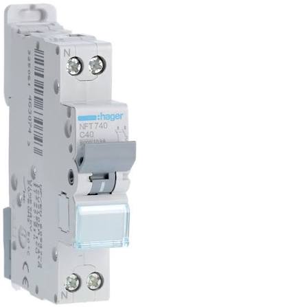 [11531] DISJONCTEUR, 1P+N, 6/10KA, C-40A 1M - P/BORNE 220V