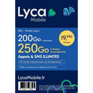 CARTE SIM PRÉPAYÉE 200 Go ou 1 MOIS - LYCAMOBIL