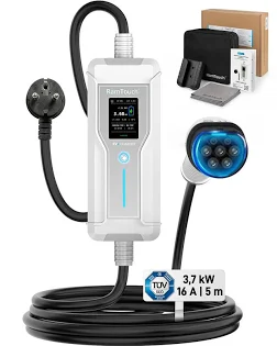 [12645] CHARGEUR P/ VOITURE ELECTRIQUE, SACOCHE, 3.7KW, TYPE 2, CABLE 6M, BLANC.