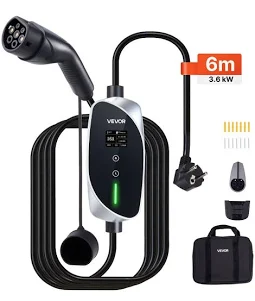 [12646] CHARGEUR P/ VOITURE ELECTRIQUE, SACOCHE, 3.7KW, TYPE 2, CABLE 6M, NOIR.