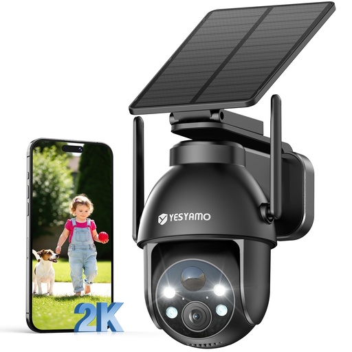 [12685] CAMERA SOLAIRE WIFI, 1x Objectif Rotatif, Noire, Alarme - YESYAMO