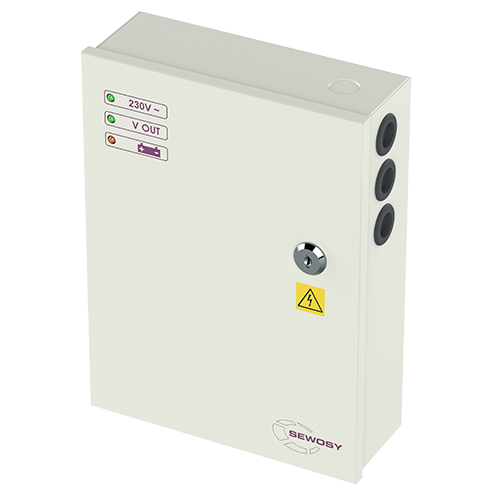 Alimentation universelle SEWOSY à découpage 12VDC 5A / 24VDC 2.5A accu 1 x 7Ah avec relais défaut