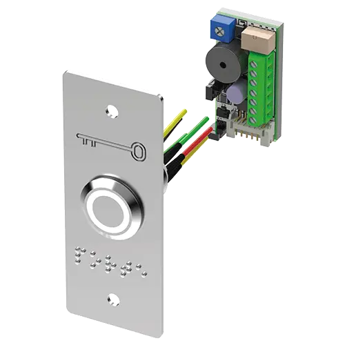 Bouton poussoir Inox Vert & Bleu NO/NC + Plaque étroite & braille + Buzzer & Temporisation, SEWOSY - PB19_BBL3E-B12