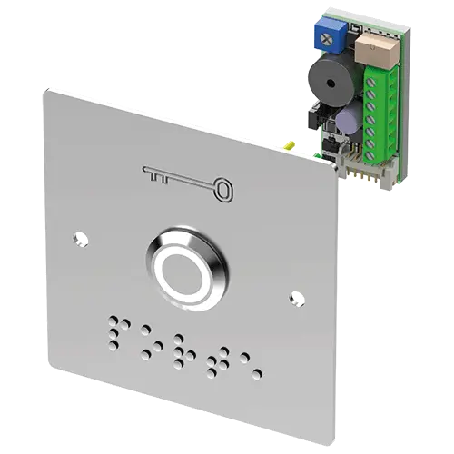 Bouton poussoir Inox Vert & Bleu NO/NC + Plaque large & braille + Buzzer & Temporisation, SEWOSY - PB19_BBL3-B12