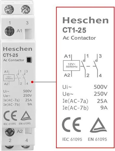 CONTACTEUR AC CT1-25, 2 PÔLES NO, 25AH - HESCHEN