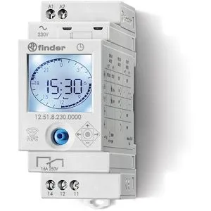 Horloge NFC Astronomique, horaire jour/hebdo digital +1 inverseur 16A, 230 AC, type 12.51 - Finder (125182300000)