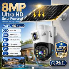 CAMERA SOLAIRE WIFI, 2x Objectifs, 8MP, Blanche, 360PTz, Batterie 8000mAh, Vision Nocturne, V380 - ALI