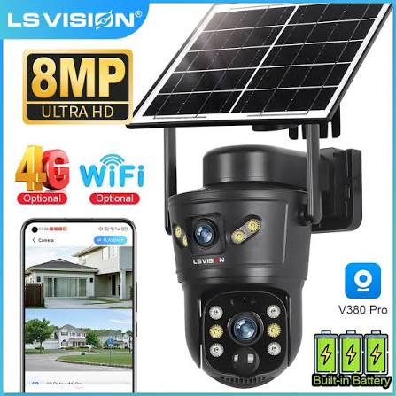 [D20H-8MP] CAMERA SOLAIRE WIFI, 2x Objectifs, 8MP, Noire - ICSEE-ALI