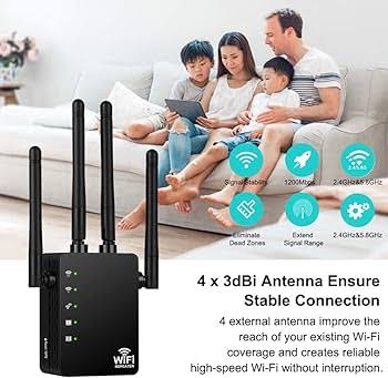 AMPLI WIFI, Point d'Accès Dual Band 2,4 & 5 GHz, 1200 & 3000Mbps, Noir - Kebidumei