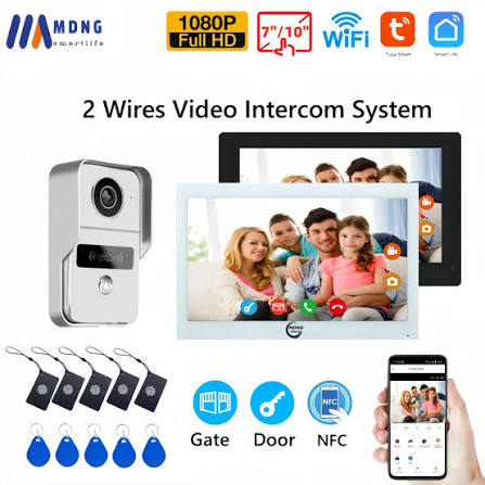 VISIOPHONE 2 fils+ 2 Écrans tactiles couleurs 7", 10 cartes RFID, Via Tél, Appli TUYA - ALI